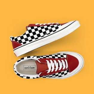 SUPS skateboard street dirty orange checkerboard low top canvas shoes leather splicing American unis