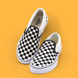 SUPS black and white plaid slip-on canvas shoes School style checker set feet unisex shoes large siz