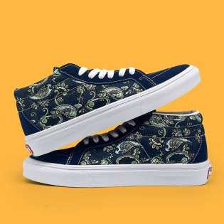 SUPS dark blue mid-top board shoes cashew flower print all casual unisex shoes fashion sneakers