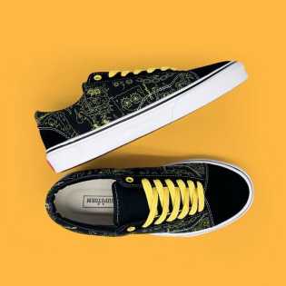 SUPS black and yellow matching low top board shoes school style casual canvas shoes cartoon printed