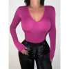 LA PINKY Paris story sexy solid color dark V tight crotch long-sleeved jumper T shirt
